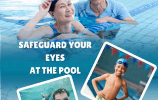 Kids and adults in the pool with goggles on.