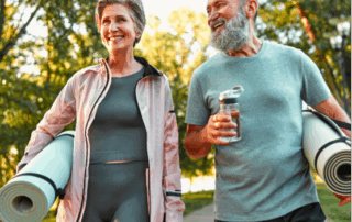 Older couple walking outside
